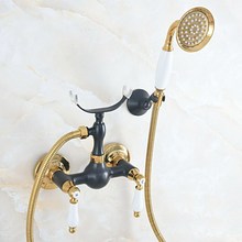 Black & gOLD Brass Shower Faucets Set Wall Mounted Bath Shower Faucets Mixer Tap With Hand Sprayer Shower Head Kna564 2024 - buy cheap