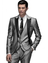 Traje para padrino de boda, esmoquin de solapa para novio, trajes de plata gris para hombre, chaqueta de padrino para boda (chaqueta + Pantalones + corbata + chaleco) B939, novedad 2024 - compra barato