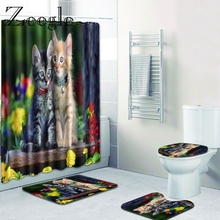 Zeegle коврик с рисунком кота для ванной комнаты, набор штор для душа, 4 шт., микрофибра, коврики для двери, коврик для унитаза, Нескользящие коврики, моющийся коврик 2024 - купить недорого