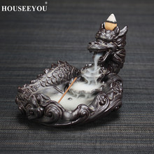 Houseyou-Quemador de incienso con soporte cerámico de reflujo de dragón negro, Incensario budista de aromaterapia, decoración para el hogar y la Oficina, conos de incienso 2024 - compra barato
