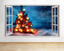 3D Window Frame Mural  Christmas Tree Snow Festive Wall Sticker Vinyl Decal Decor Mural Kitchen Bathroom motorbike wall art 2024 - buy cheap