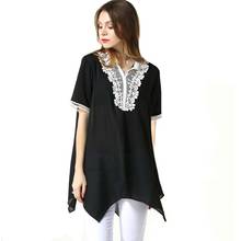 Women plus size summer loose chiffon blouse shirt V neck casual lace patchwork 5xl female shirts blouses casual ZB1379 2024 - buy cheap