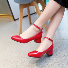 YMECHIC Summer 2019 Patent Pu Block High Heels Ankle Buckle Mary Jane Office Dress Shoes Red Black Pink Womens Pumps Big Size 2024 - buy cheap
