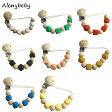 Silicone And Wood Pacifier Clip Wooden Bead Dummy Clip Holder Cute Pacifier Clips Soother Chains Baby Teething Toy for Baby Chew 2024 - buy cheap