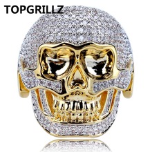 TOPGRILLZ Hip Hop Fashion Bling Ring Copper Gold Color Bicolor Iced Out Micro Pave AAA CZ Skeleton Head Ring Charm For Men Gifts 2024 - buy cheap