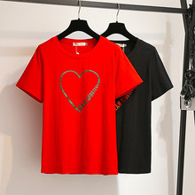Camiseta estampada plus size, camiseta de algodão para mulheres, com manga curta, com gola redonda, casual 2024 - compre barato