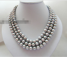 Free shipping >>>>>3Strands 18'' 9.5mm Gray Round Freshwater Pearl Necklace 2024 - buy cheap