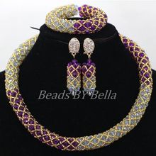 Wholesale Purple Gold Crystal African Choker Necklace Sets Nigerian Wedding Party Beads For Women Jewelry Free Shipping ABK122 2024 - buy cheap