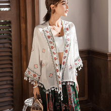 KHALEE YOSE Summer Floral Embroidery Caidigan Blouse Top Long Flare Sleeve Women Blouses Tassels Hippie Beach Loose Outerwear 2024 - buy cheap