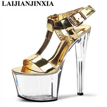 LAIJIANJINXIA mujeres Sexy PU cuero nuevas sandalias de plataforma zapatos de baile 17 cm tacones altos zapatos noche club fiesta baile zapatos 2024 - compra barato