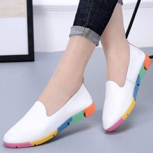 Zapatos planos de piel auténtica para mujer, zapatillas sin cordones con suela de colores 2024 - compra barato