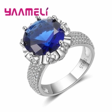 Women Wedding 925 Sterling Silver Rings For Bridal Finger Ring With Blue Austrian Crystal CZ Zircon Engagement Anel 2024 - buy cheap