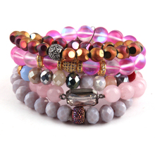 Fashion Jewelry Bracelet Sets Beautiful Pink Women Bracelet Set Natural Stone Glass Crystal Pave Bracelets 2024 - buy cheap