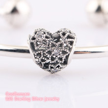 Autumn Original 925 Sterling Silver Blooming Heart Charm, Clear CZ Beads Fit Pandora Charms Bracelet Diy Jewelry Making 2024 - buy cheap