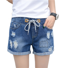 Summer women high waist elastic hole denim shorts loose plus size wide leg casual  shorts 2024 - buy cheap