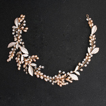 SLBRIDAL Gold Wired Crystal Rhinestone Freshwater Pearls Flower Wedding Jewelry Headband Bridal Hair accessories Women Headdress 2024 - buy cheap