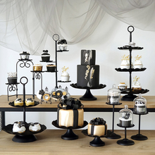 Decoração de mesa e sobremesa de casamento, conjunto de bolo preto com suporte de ferro 2024 - compre barato