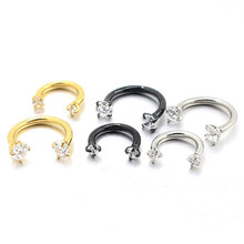 Double Headed Zircon U shaped horseshoe ring piercing jewelry BCR universal eyebrow nail Lip Clear Gem  316L Stainless Steel 2024 - buy cheap