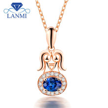 New Gemini Design  Natural Gemstone Pendant With Oval 3.5x4.5mm Sapphire Solid 18K Rose Gold WP086G 2024 - buy cheap