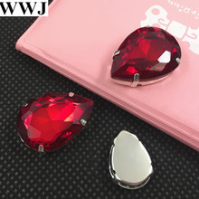 Siam-piedra de fantasía para coser en Lágrima de cristal, Color rojo, con ajuste de garra de Metal, 10x14mm,13x18mm,18x25mm,20x30mm 2024 - compra barato