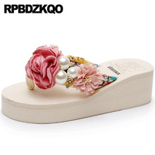 Cuña Diapositivas Chanclas Perla Zapatillas Rosado Plataforma Sandalias Vaso Diamante De Imitación Tacón Alto Zapatos Moda 2018 Mujeres Estampado Floral 2024 - compra barato