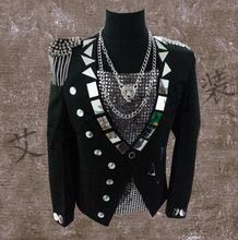 Men Suits Designs Black Lenses Stage Singers Men Sequin Blazer Dance Tassel Badge Clothes Jacket Style Dress Punk Rock European 2024 - buy cheap