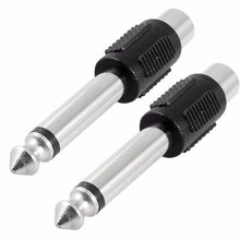 Adaptador de conector f/m, plugue macho para rca fêmea, tom preto e prata, 100mm, 6.35 polegadas, 1/4 peças 2024 - compre barato