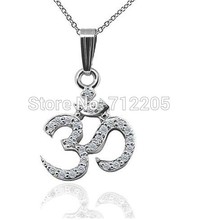 Solid rhodium plated Large Om AUM Pendant Religious Necklace 2024 - buy cheap