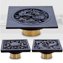 Oil Rubbed Bronze Shower Drain Squar Bath Fish Art Carved Flower Bathroom Floor Waste Grate Shower Drain Drainer KD008 2024 - buy cheap