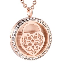 Heart Shape Hollow Out Aromatherapy Essential Oil Diffuser Necklace Jewelry Round Inlay Crystal Perfume Locket Pendant 2024 - buy cheap