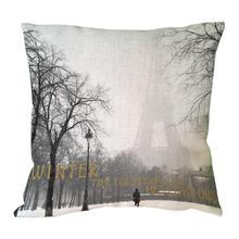 effier tower with grey tree in winter printed customized throw pillow case decorative linen cushion covers for home and sofa 2024 - buy cheap