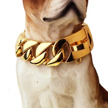 Betty 30mm wide 18-26 inch Gold Tone Curb Cuban Necklace High Quality Chain Link Smooth 316L Stainless Steel Dog Chain Collar 2024 - buy cheap