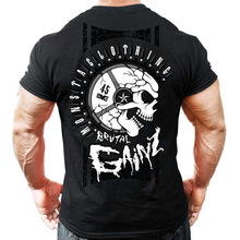 Брендовая мужская футболка для фитнеса, облегающие рубашки, хлопковая одежда с коротким рукавом, модная повседневная футболка с круглым вырезом и принтом, размеры M-3XL 2024 - купить недорого