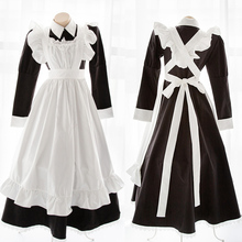 Japanese Women's Kawaii Maid Uniform Apron Long Dress Role Play Anime Cosplay Costume Tradition Female Black Dress 2024 - buy cheap