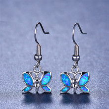 Pendientes colgantes de mariposa para mujer, aretes bohemios, pendientes de ópalo de Fuego Azul para mujer, aretes largos de boda, Animal 2024 - compra barato