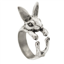 Kinitial 1 шт. античная бронза, черная регулируемая модель, хиппи, шикарные винтажные кольца в виде кролика, ювелирные изделия для любителей животных 2024 - купить недорого