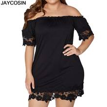 JAYCOSIN Fashion Sexy Plus Size Women Dress Summer Off Shoulder Lace Hollow out Short Sleeve Party Dresses  Vestido 5XL 2024 - buy cheap