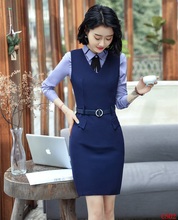 Fashion Women Dresses Navy Blue Sleeveless Office Ladies Work Wear Dress Female Clothes (Belt Included) 2024 - buy cheap