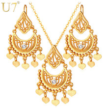 U7 Tassels Moon Drop Earrings And Maxi Necklace Sets Gold/Silver Color Vintage Indian Costume Ethnic Jewelry Set For Women S624 2024 - buy cheap