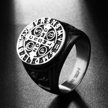 Male Church Stainless Steel Silver Color Cross Scripture Ring for Men Saint Benedict CSPB Weeding Ring Exorcism Gift 2024 - buy cheap