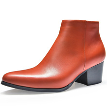 Botas de piel auténtica para hombre, zapatos de tacón alto de 6cm, puntiagudas, con cremallera, Otoño e Invierno 2024 - compra barato