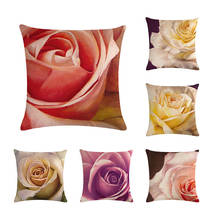 45*45CM Fresh Style Pillowcase 3D Rose Printed Linen Cushion Cover Throw Pillow Case For Living Room Waist Pillows Peony ZY196 2024 - buy cheap