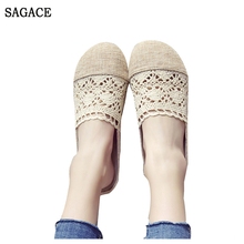 SAGACE Roman Women Breathable Lace Hollow Out Soft Bottomed Flat Shoes Casual Loafers Ladies Summer Round Toe Shoes 2024 - buy cheap