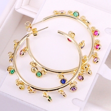 2Pairs,New Fashion Multiple drop rainbow cz charm Earrings Jewelry gorgeous Gold Color circle hoop Chandelier Earrings for Women 2024 - buy cheap