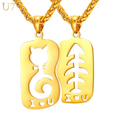 Collar y colgante de acero inoxidable con forma de pez y gato U7, joyería para parejas, regalo de aniversario para mujeres y hombres, Color dorado, P924 2024 - compra barato