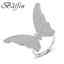 BAFFIN 2018 Butterfly Maxi Rings Party Accessories For Women Statement Jewelry Silver Color Cubic Zirconia Crystal Cocktail Ring 2024 - buy cheap
