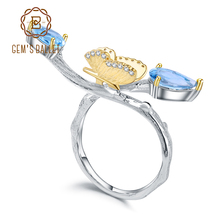 Женское кольцо gemb's BALLET, регулируемое кольцо из стерлингового серебра 925 пробы с бабочкой и натуральным швейцарским синим топазом карат 2024 - купить недорого