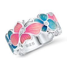 Trendy Colorful Butterfly Silver Rings for Women Ladies Cubic Zirconia Animal Ring Party Fashion Jewelry 2024 - buy cheap