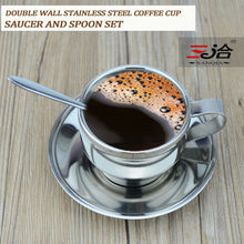 Taza de café de acero inoxidable de alta calidad, juego de cuchara y platillo, taza de café de doble pared de 120ml 2024 - compra barato