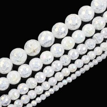 Cuentas de piedra Natural blanca facetada para fabricación de joyas, cuentas espaciadoras sueltas redondas de cristal agrietado AB de 6-12mm, hebra de 15" 2024 - compra barato
